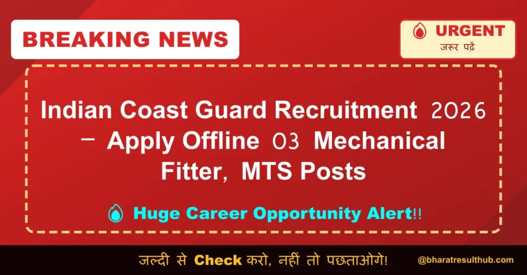 Indian Coast Guard Recruitment 2026 – Apply Offline 03 Mechanical Fitter, MTS Posts