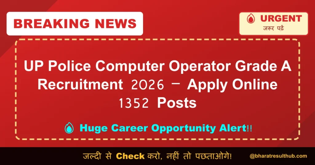 UP Police Computer Operator Grade A Recruitment 2026 – Apply Online 1352 Posts