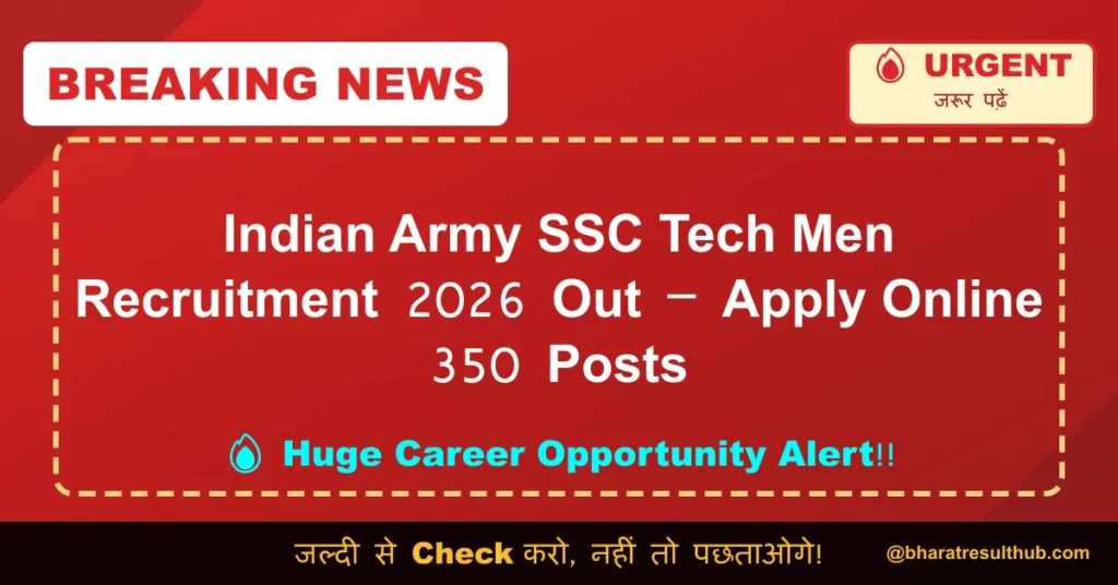 Indian Army SSC Tech Men Recruitment 2026 Out – Apply Online 350 Posts