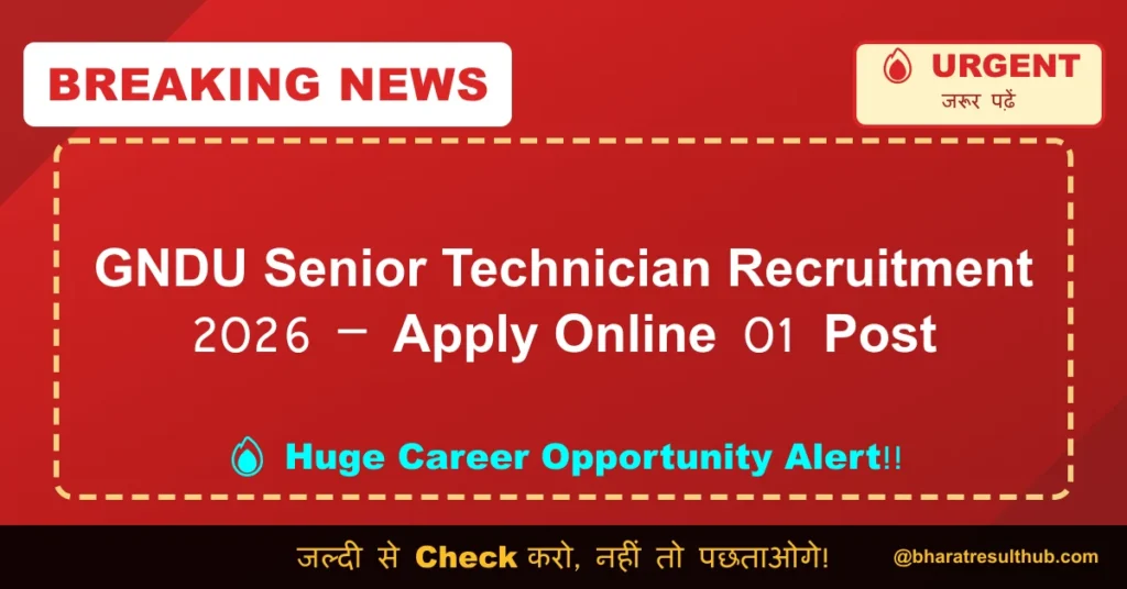 GNDU Senior Technician Recruitment 2026 – Apply Online 01 Post
